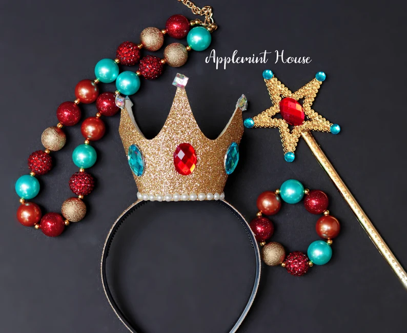 Princess crown headband, Peach crown, Birthday crown, Princess headband, Peach, Halloween, Costume, wand, necklaces